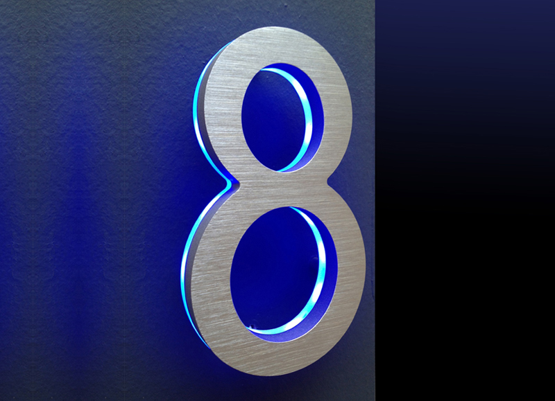 8″ Brushed Blue Backlit House Numbers