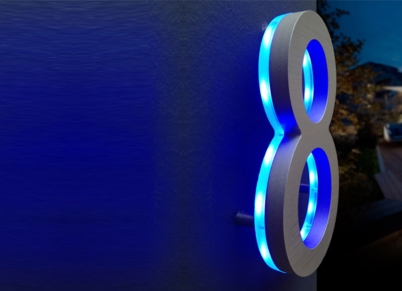 8″ Brushed Blue Backlit House Numbers