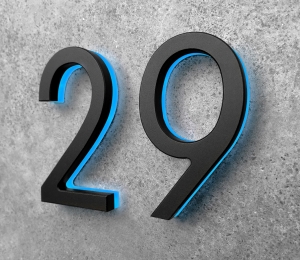 Modern 8″ Black / Blue LED Numbers