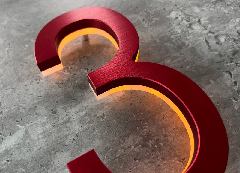 Modern Red 5″ Metal House Numbers Lighted