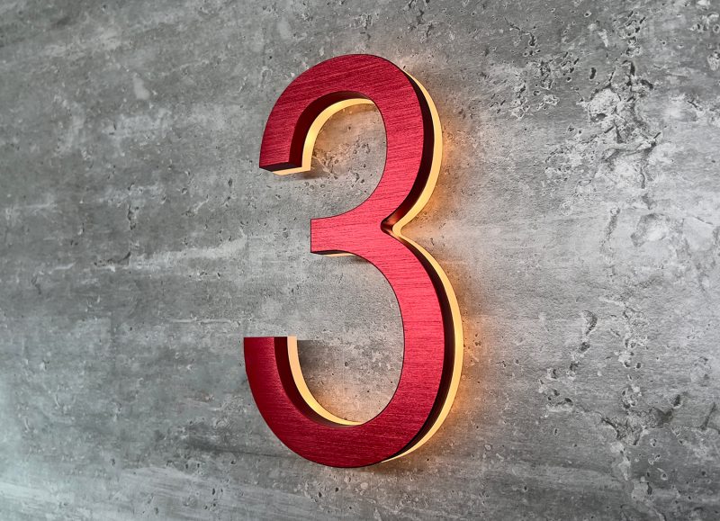 Modern Red 5″ Metal House Numbers Lighted