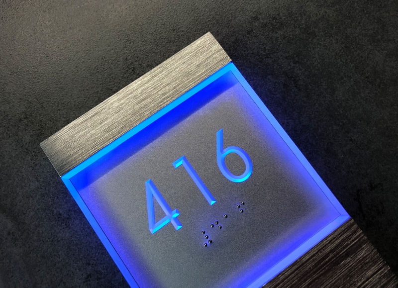 Lighted Clear LED Sign Blue Panel + Doorbell