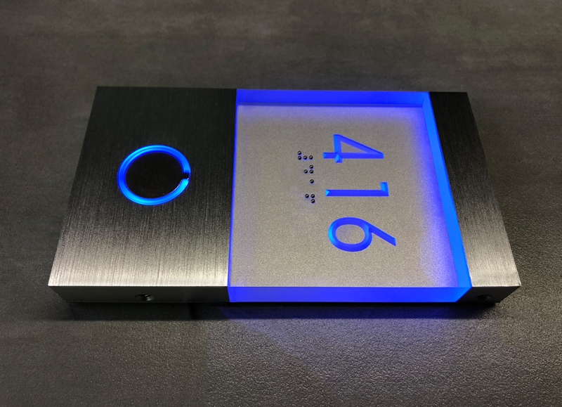 Lighted Clear LED Sign Blue Panel + Doorbell