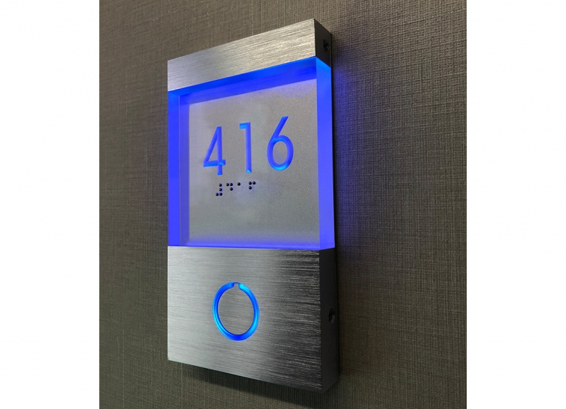 Lighted Clear LED Sign Blue Panel + Doorbell
