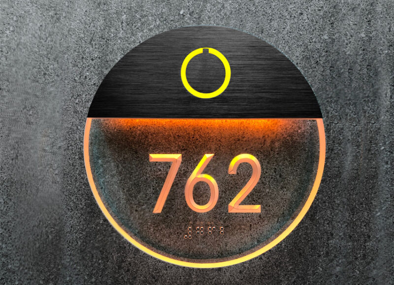 Round Bronze Clear Lighted Number Panel + Doorbell