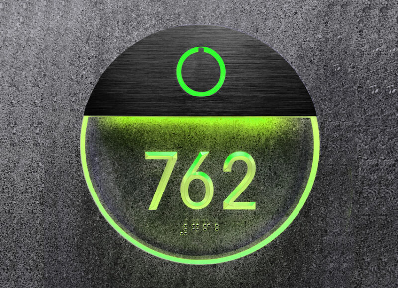 Round Bronze Clear Lighted Number Panel + Doorbell