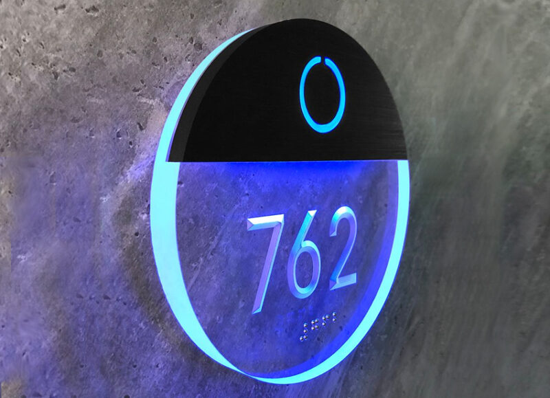 Round Clear Lighted Number Room Panel + Doorbell